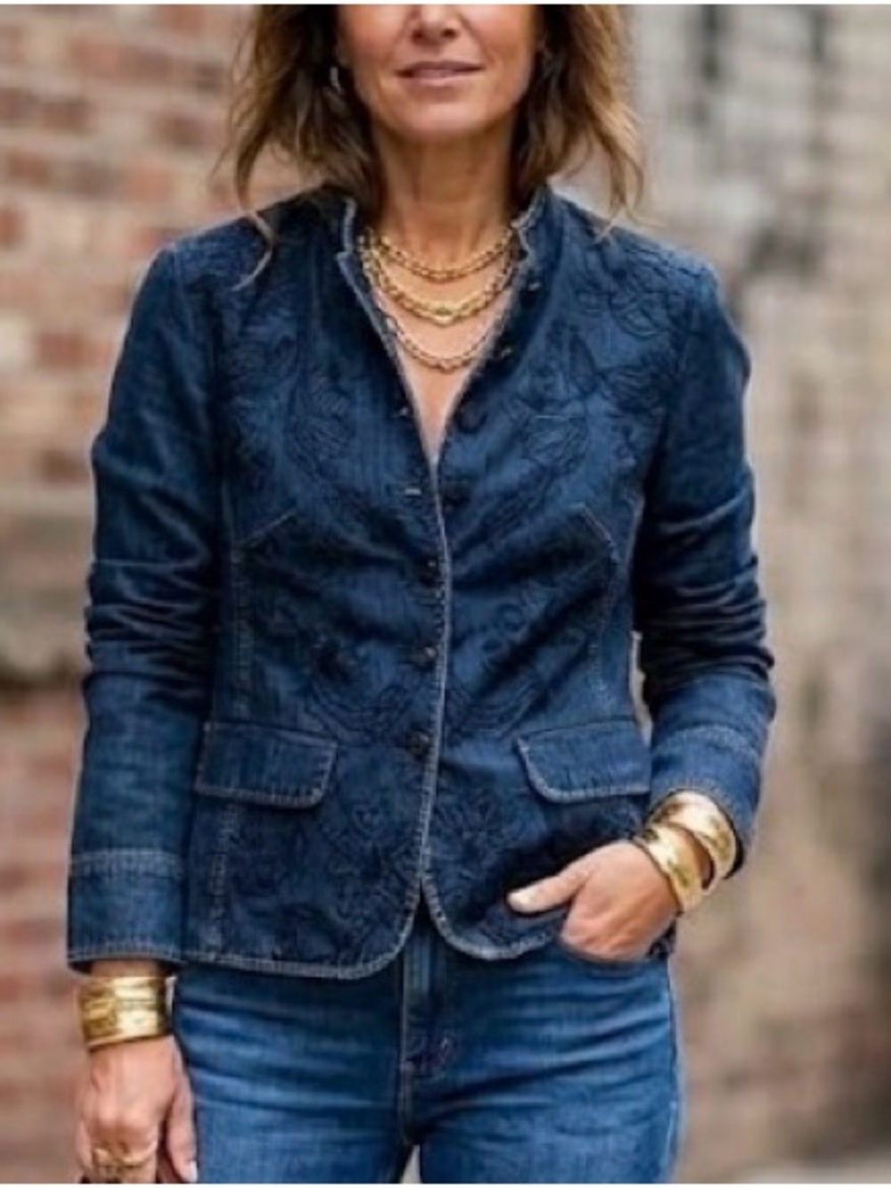 Coldwater Creek Navy Embroidered Denim Jacket